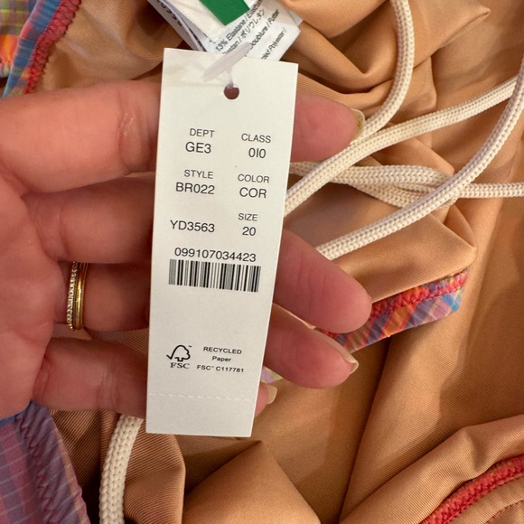 J. Crew NWT Strappy Cross-Back One Piece Swimsuit Sunset Plaid Size 20 Pink - Picture 9 of 13